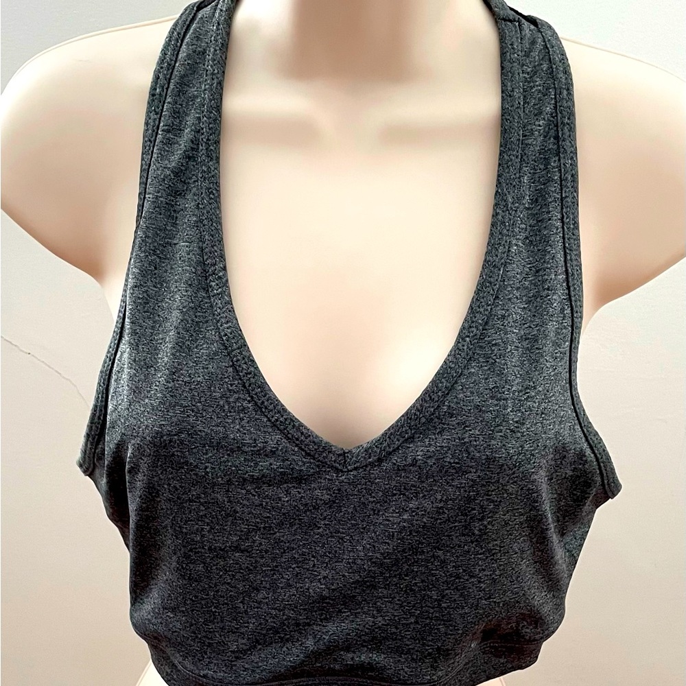 Reebok Raceback gray black athletic athleisure casual comfy sport bra, size M